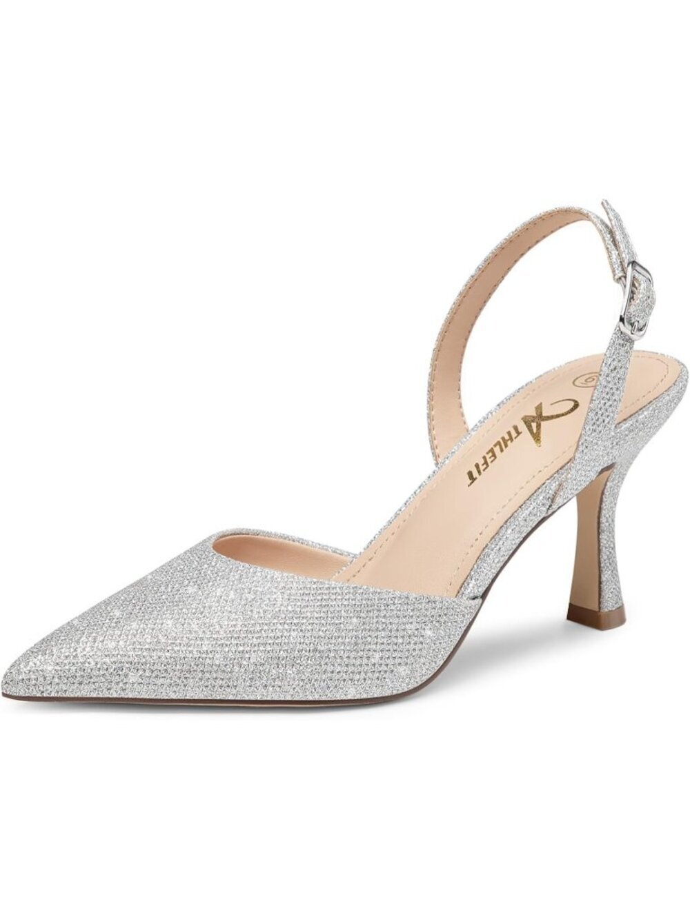 Women's Silver Closed Pointed Toe Kitten Heels Slingback Stiletto Pumps Shoes